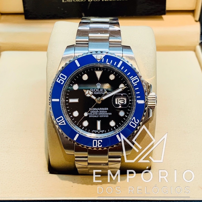 Rolex Submariner Luneta Azul Mostrador Preto Aço | Shopee Brasil