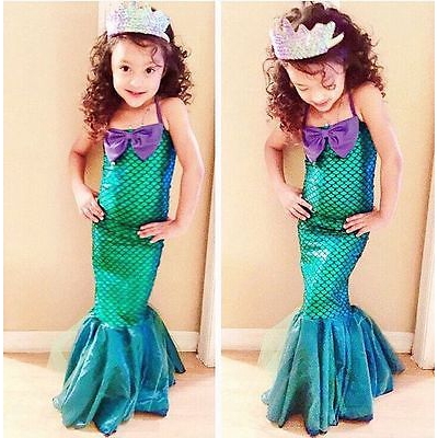 Meninas Pequena Sereia Dress Up Outfit Crianças Sereia Cauda Traje + Top +  Calcinha Menina Halloween Cosplay Biquíni Maiô Roupas de Festa de Carnaval