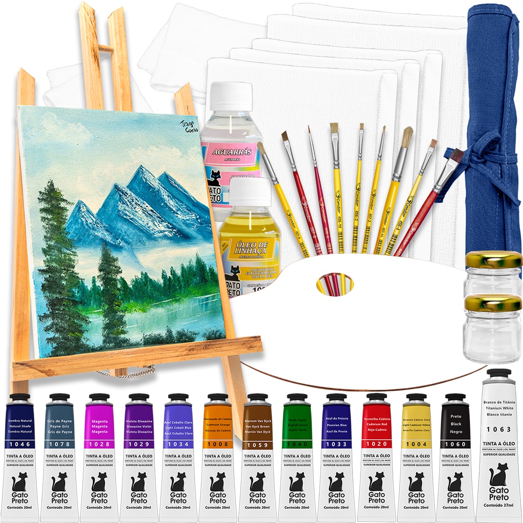 Kit Pintura Infantil no Cavalete c/ 1 Tela, 2pinceis,6guache