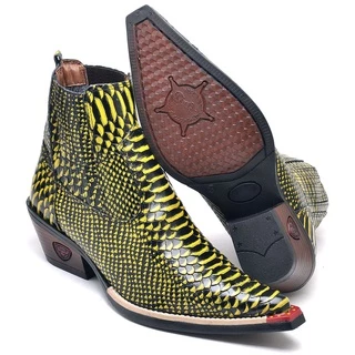 Bota Country Botina Masculina Bico Fino Em Couro Legítimo
