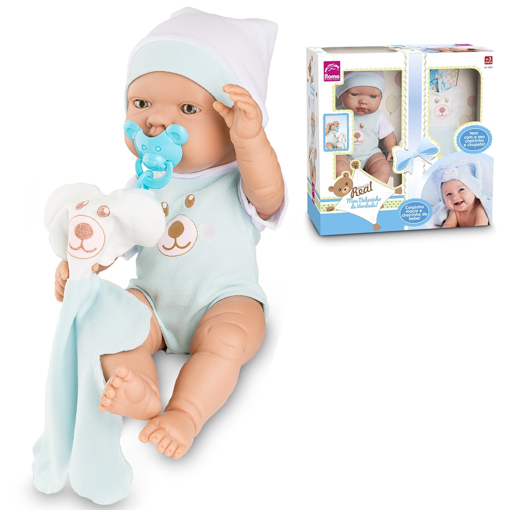 Meu Bebezinho de Verdade Newborn Boneca Menino com Chupeta e Naninha ...