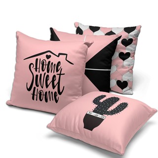 Kit 4 capas de almofadas home sweet rosa e preto
