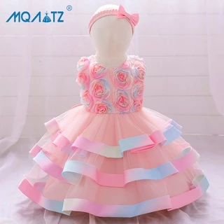 MQATZ Verão Com Fita De Cabeça Batismo Colorfu Vestido De 1 Aniversário Para Menina Cerimônia De Bebê Princesa Flor Festa Criança 0-5 Anos L2015XZ