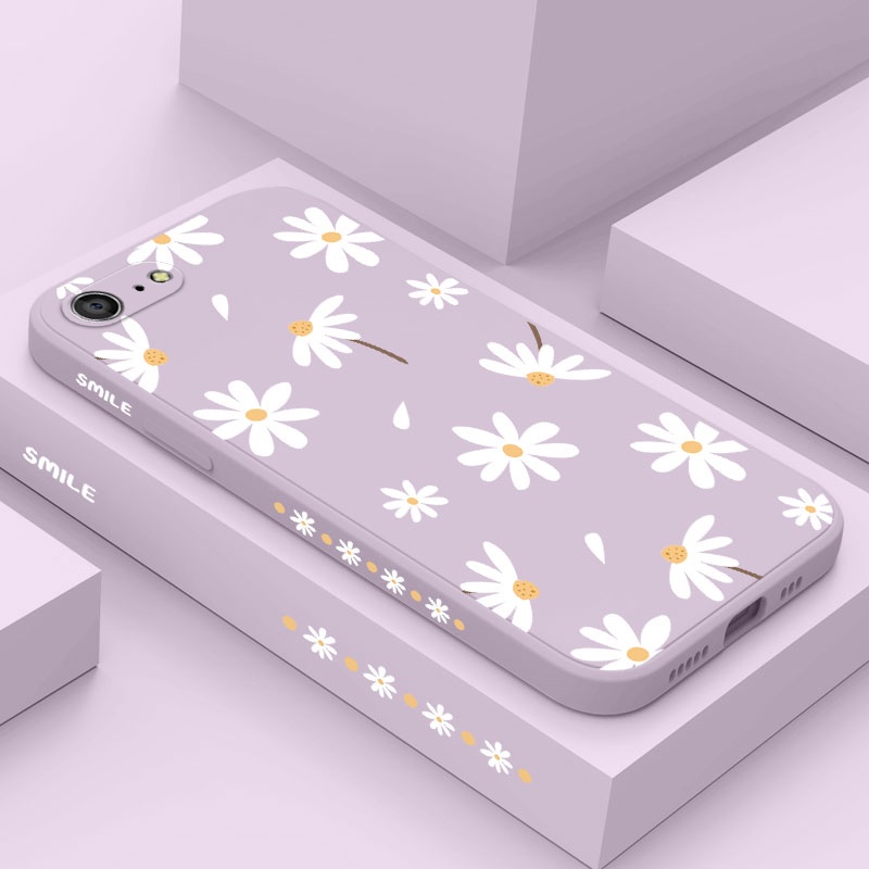 Capa De Celular Para IPhone 8 7 6 6S Plus SE 2020 Margaridas Planas Padrão Lateral De Silicone Líquido