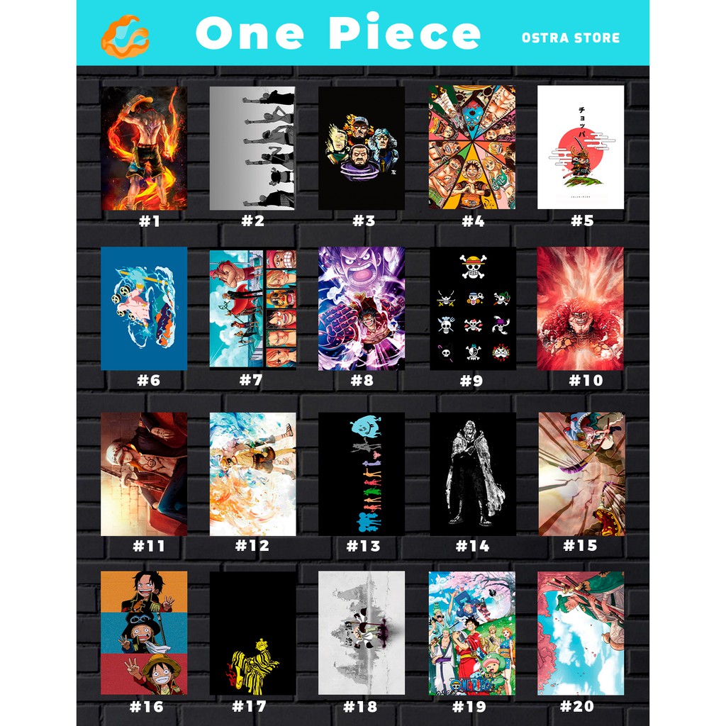 One Piece de 01 a 20 - otaku - Placa decorativa MDF - 14x20 28x20 - Quadro parede & decoração - Presente - Anime