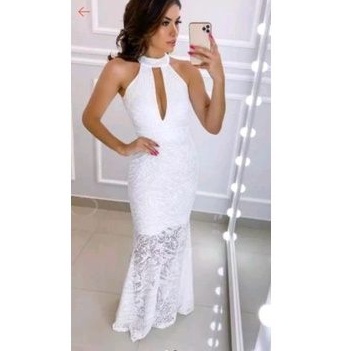 Vestido sereia branco store renda