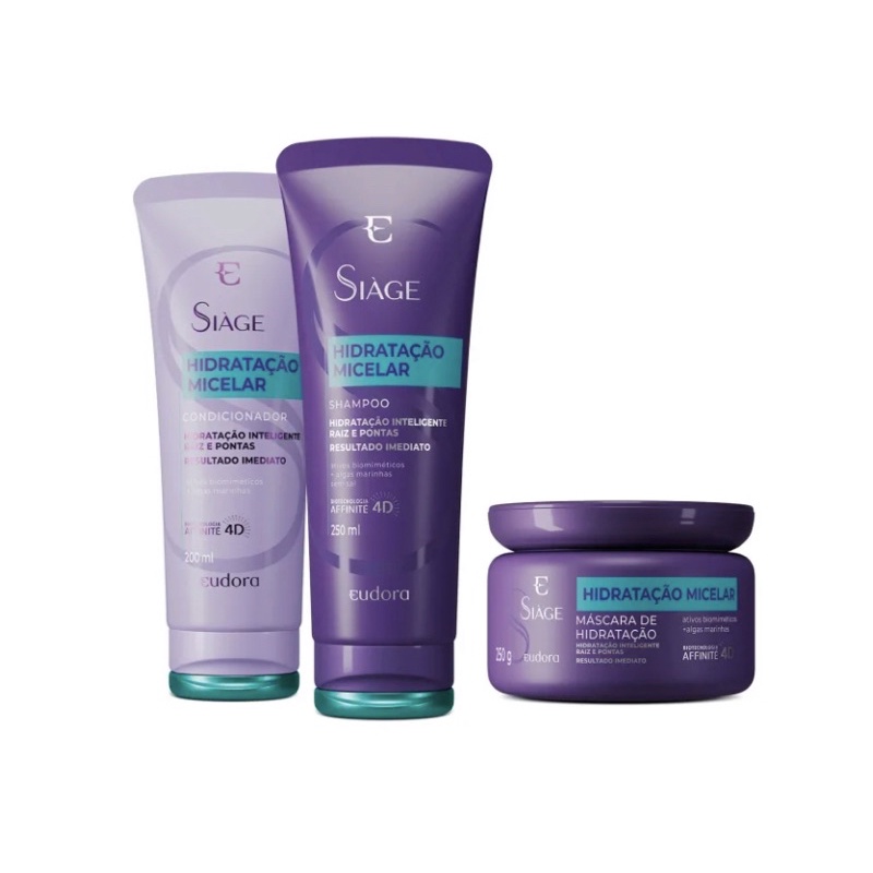 Siàge Hidratação Micelar: Shampoo 250ml + Condicionador 200ml + Máscara ...