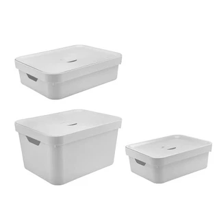 Conjunto de Caixas Organizadoras Cube com Tampa 3 Peças Branca - Ou Martiplast em Oferta na Shopee