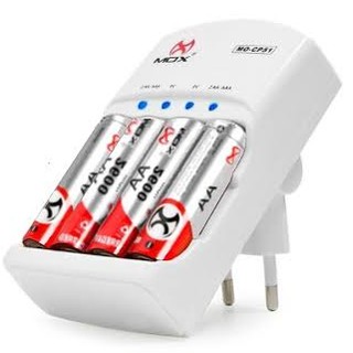 Carregador De Pilha AA x AAA e Bateria 9V Mox Com 4 Pilhas Aa 2600mah Recarregável