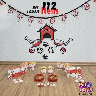 Kit de Festas para Pets Com 112 peças montáveis facilmente para cães e gatos comedouros, caixas, potes e etc