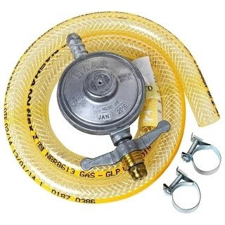 Registro Regulador de Gás kit com Mangueira 1,25m e 2 Abraçadeiras para Fogão - 1 kg/hora