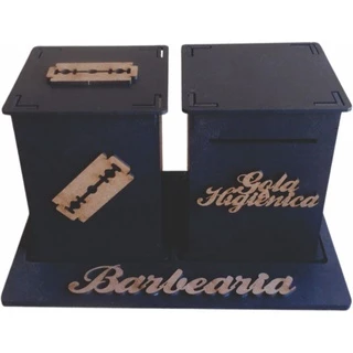 Descarte Porta Gilete mais Porta Gola Higiênica com Base para Barbearia em Mdf Preto