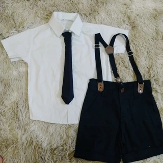Roupa do PODEROSO CHEFINHO festa menino infantil conjunto Camisa Gravata Bermuda e Suspensório