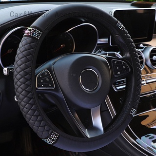 Universal 37-38cm Bling Capa Do Volante Carro Cristal Pu Couro Auto Capinha Acessórios Interiores De Direção Estilo Sem Anel Interno