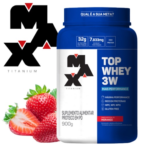 Top Whey 3W + Performance 900G (32g de proteína) – Max Titanium Morango
