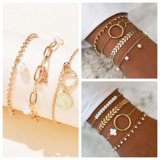 Kit 3 Pulseira Feminina Dourada Bracelete Strass Luxo