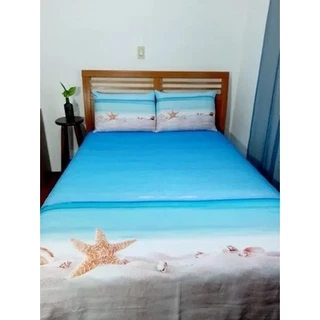Jogo De Lençol Casal Moda Praia Mar Com Fronhas Estampadas