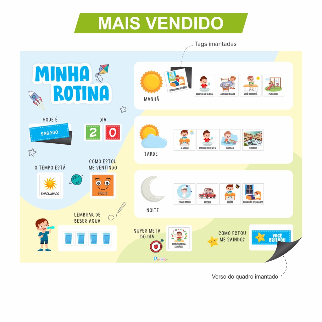 Jogo Infantil Educacional Minha Rotina 40 Peças Magnéticas