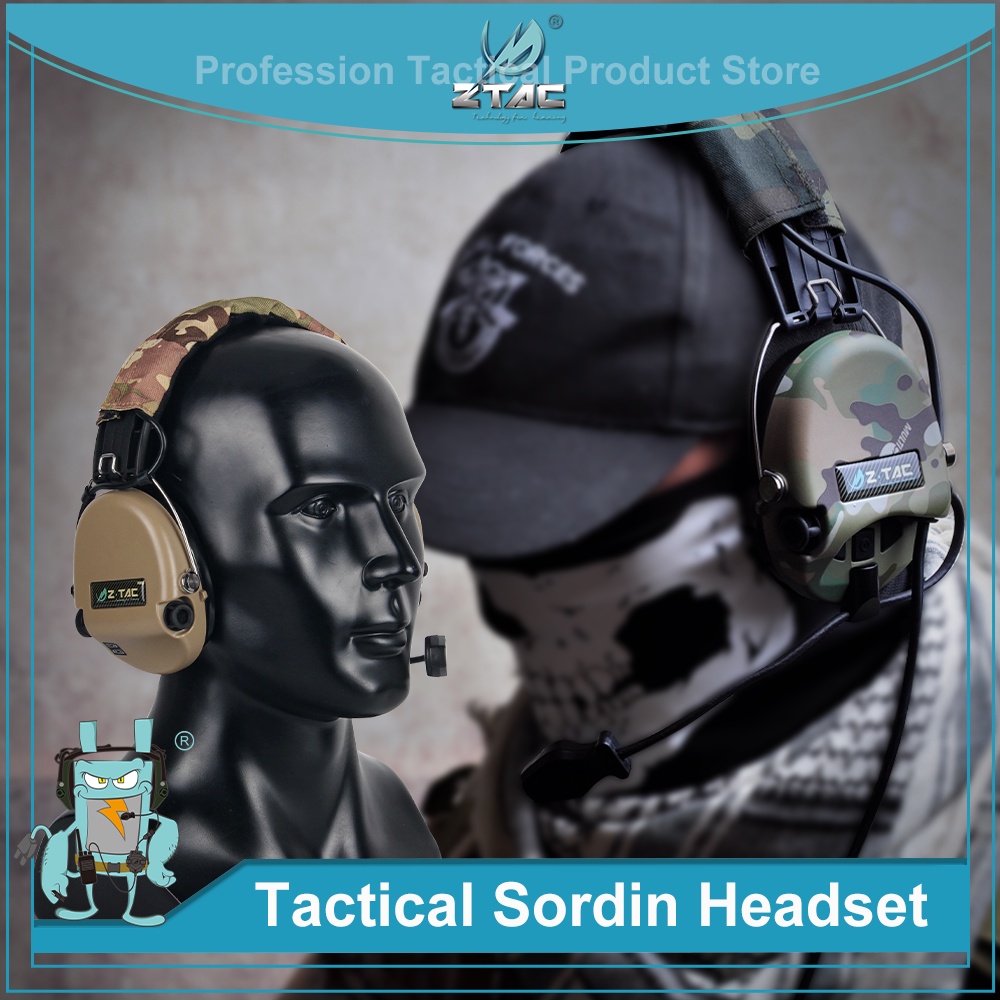 Z-TAC Sordin Fones de ouvido táticos sexta geração Captador de redução de ruído Microfone embutido resistente ao suor Headest Airsoft Z111