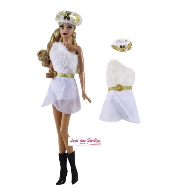 Roupa para barbie (vestido com chapéu e sapato)