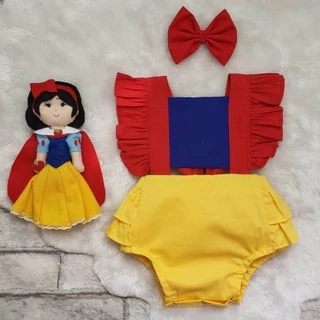 Romper Branca de Neve com Laço Acabamento Perfeito Body Jardineira Temático