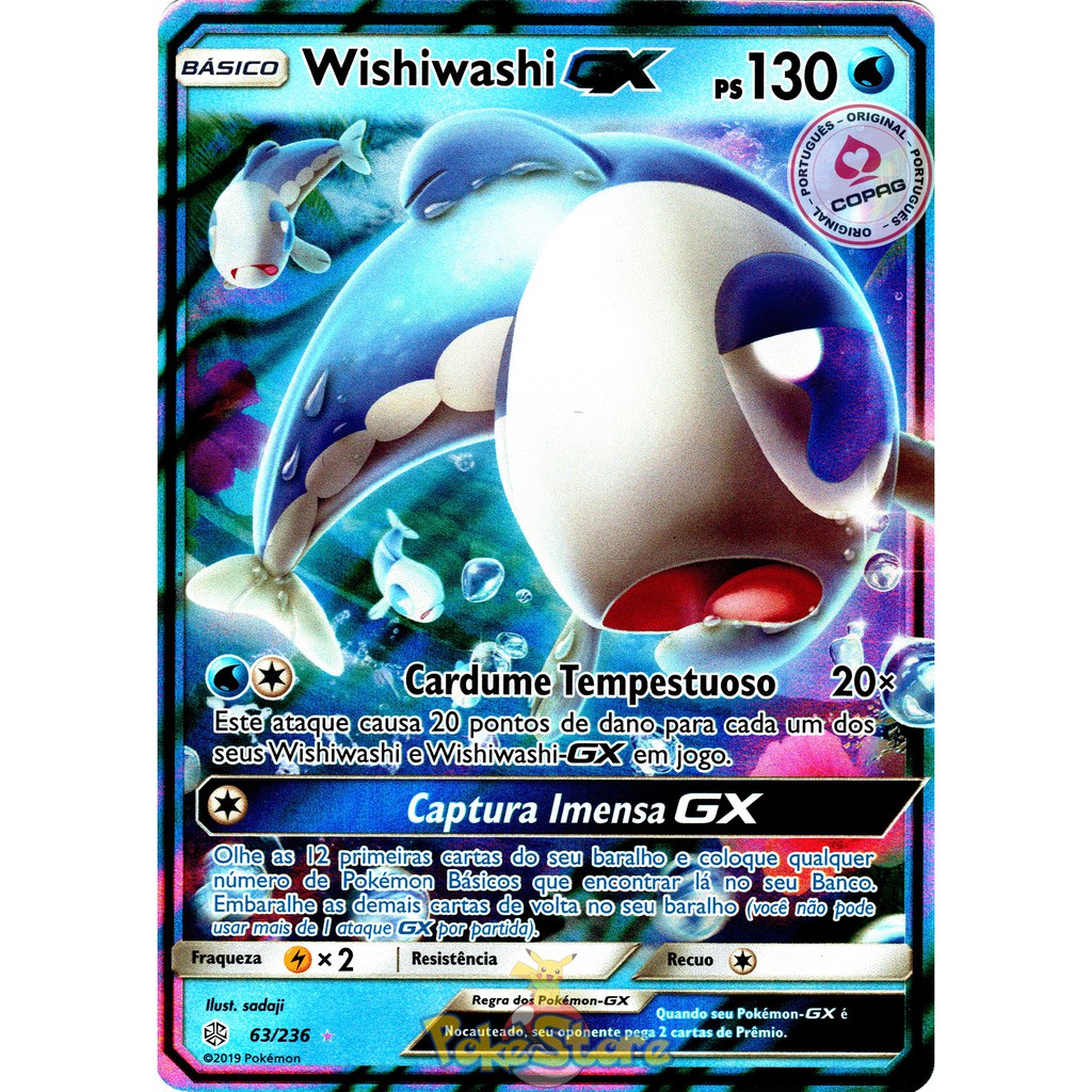 Carta Pokemon Wishiwashi GX Português 38/145 ou 63/236 Card