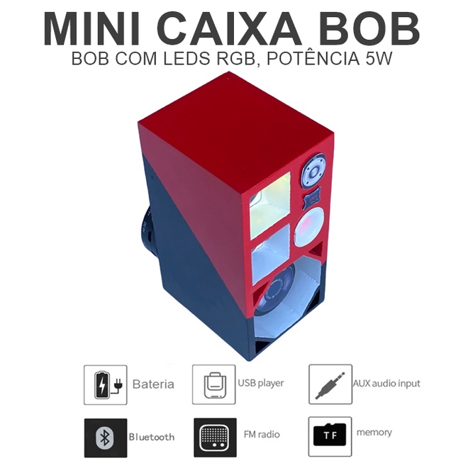Mini Caixa Bob Com Leds E Bateria Com Bluetooth