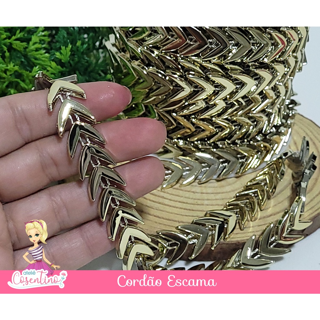 1 metro Aljofre Cordão Escama de Peixe dourado - Artesanato Lembrancinha Festa Casamento Decoração Aniversário Patchwork