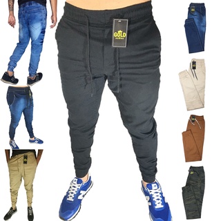 Calça Jogger Masculina Slim Sarja Com Punho Elástico alfaiataria Swag Sport  Fino Jeans