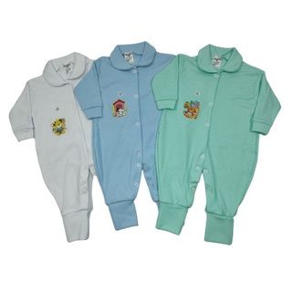 Kit com 3 Macacões Canelado Bebê Pé Reversível Menino Menina Roupas Para Bebê