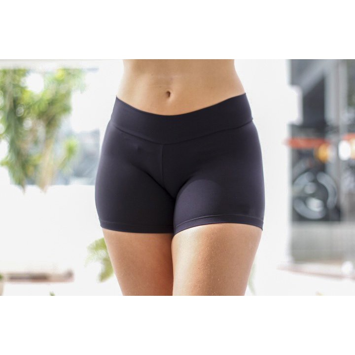 Short Feminino Preto Cós Alto Bermuda Academia Moda Fitness