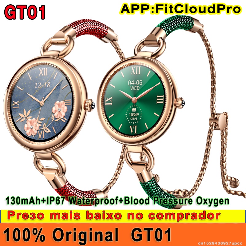 Pulseira Original GT01 Lady Smart Watch Pressão Arterial Oxigênio IP67 ...