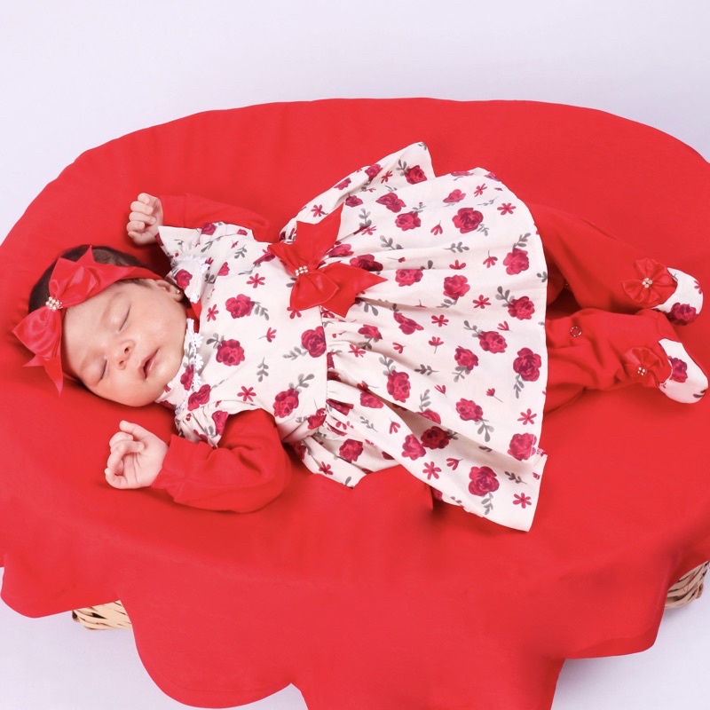 Saída de Maternidade Para Bebe Menina Alice Vermelho 04 peças Rose Roupas para  Bebê Verde