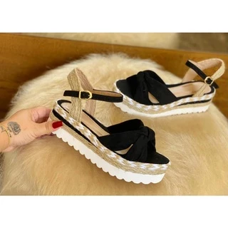 Sandalia Feminina Plataforma Original Traseira Fivela Juta Samdar