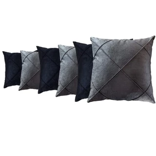 Kit 6 Capas De Almofada Suede Aveludada Drapeada Cinza e Preta 45x45