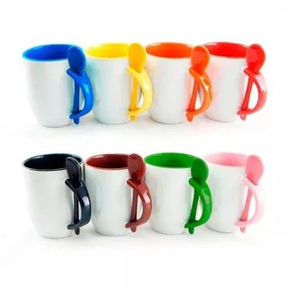 Caneca com Colher - Base Cônica - Cerâmica Para Sublimação - VÁRIAS CORES - 325 ml - Sublimática