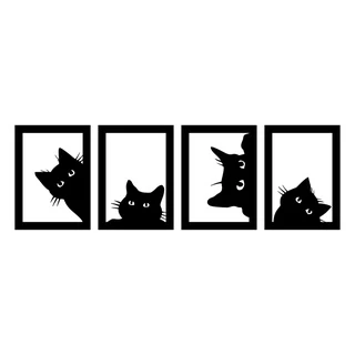 Conjunto 4 Quadro Decorativo Gatos Vazado Sala Placa Quadro