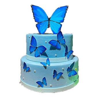 bolo 2 andares azul com borboleta｜Pesquisa do TikTok