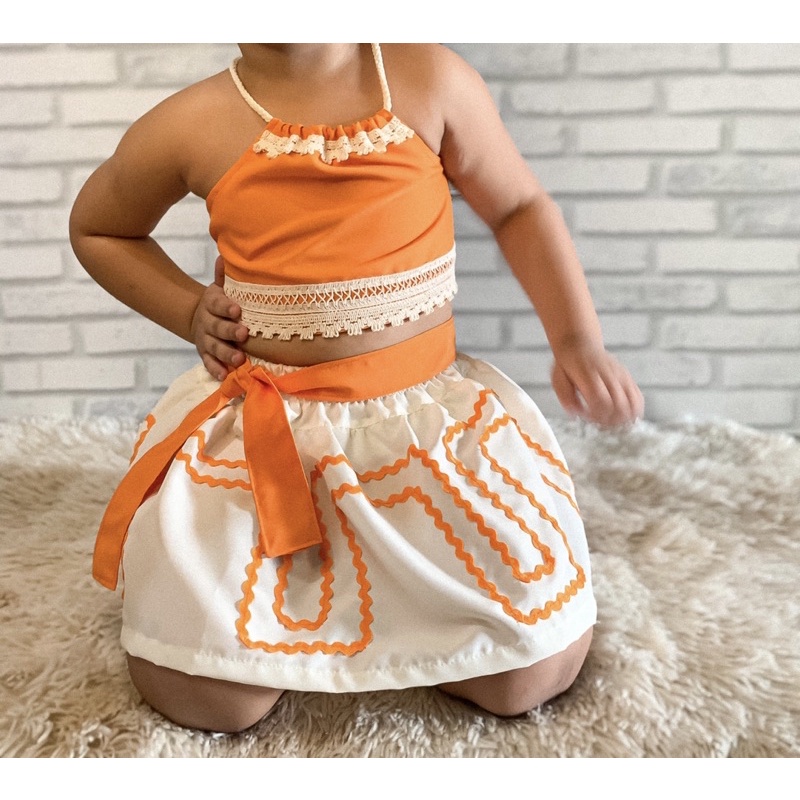 Fantasia Moana Infantil Vestido Festa Princesa Roupa + Colar