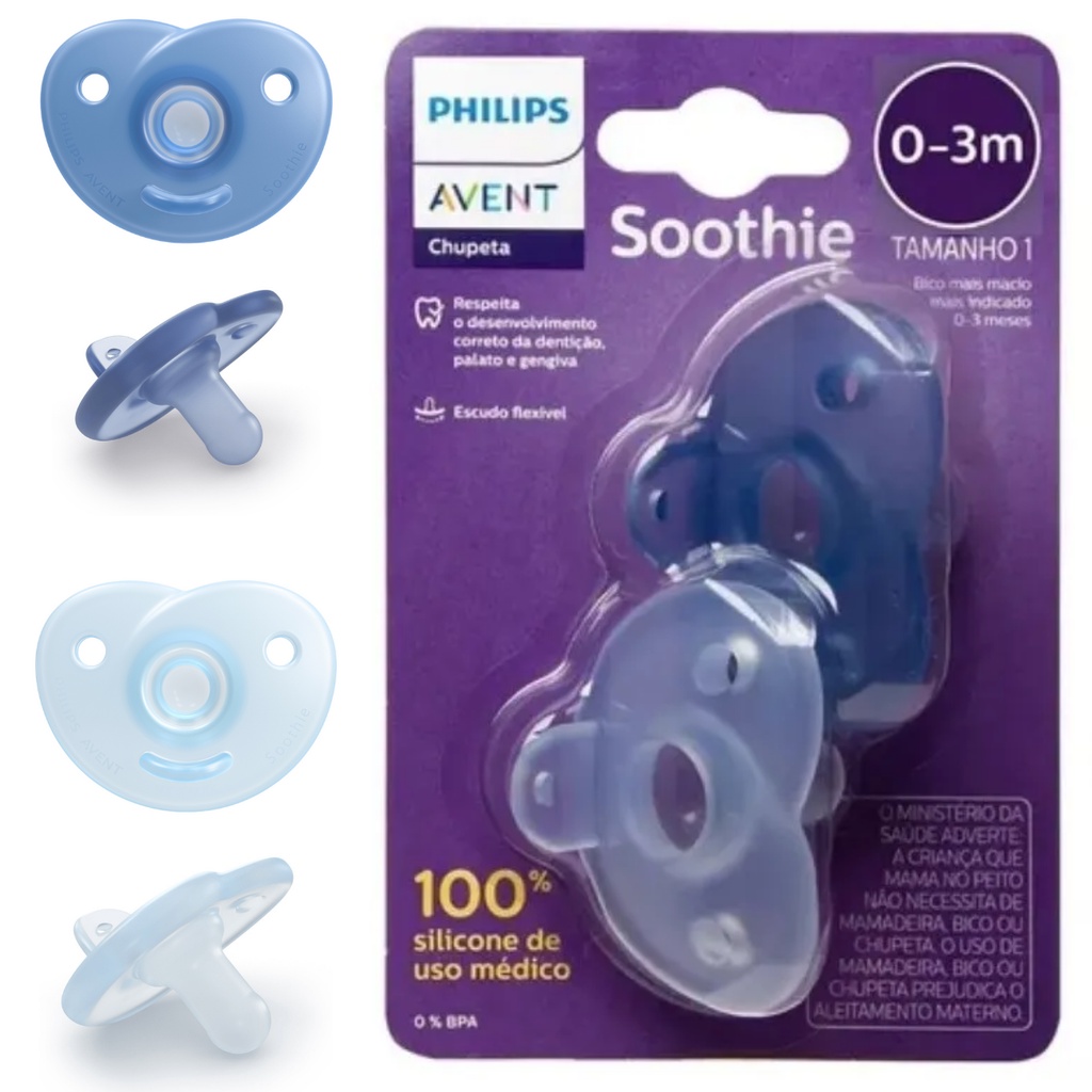 Chupeta Avent Soothie Silicone Azul menino 0 a 3 Meses RN Recém Nascido ...