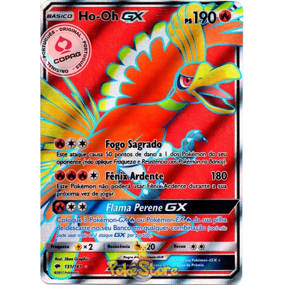 Carta Pokémon Lendário Ho-oh Gx Rainbow Lote 50 Cartas