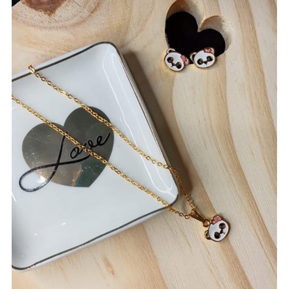 Kit Colar + Brinco Infantil Panda Ouro 18k Atacado/Revenda | Shopee Brasil