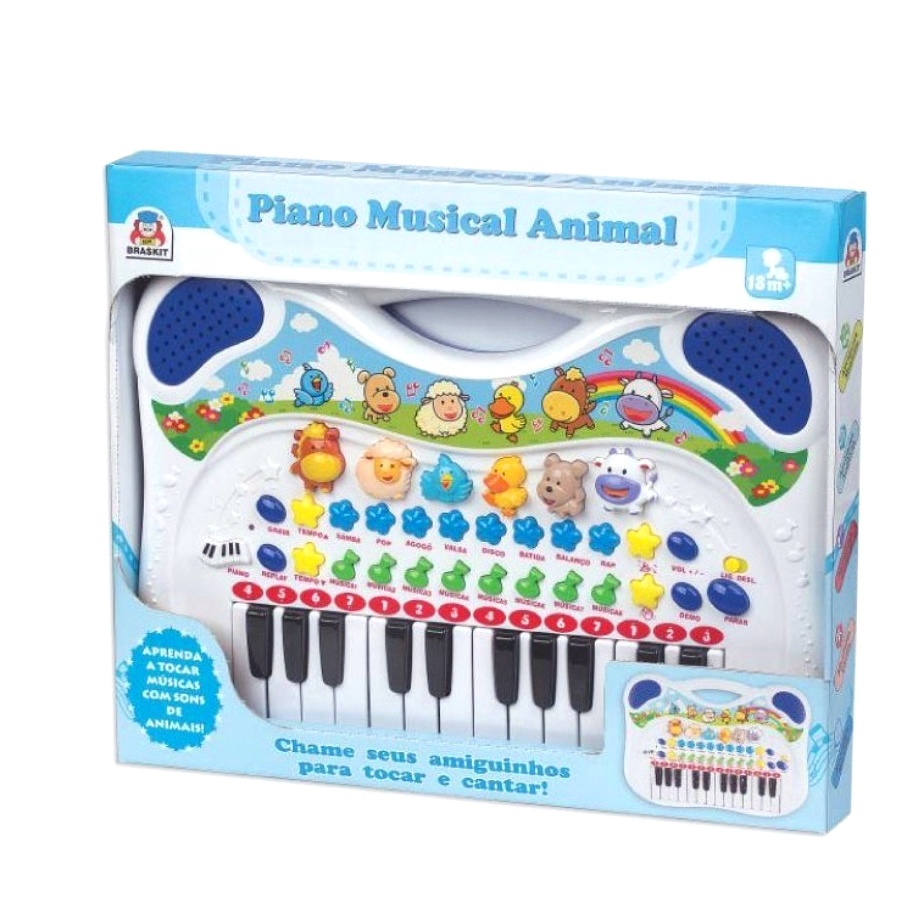 Brinquedo Piano Animal com Sons de Animais e Led Canta Ia ia O