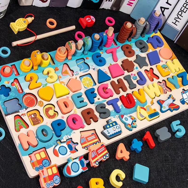 Montessori educacional brinquedos de madeira para crianças placa matemática números contagem de pesca forma digital jogo educação precoce criança presente brinquedo