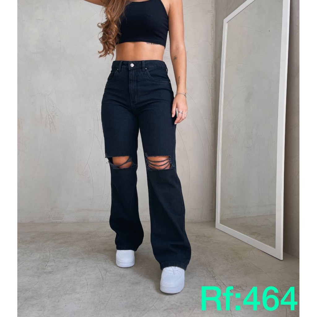 Calça jeans feminina com detalhes de destroyed pop moda jeans