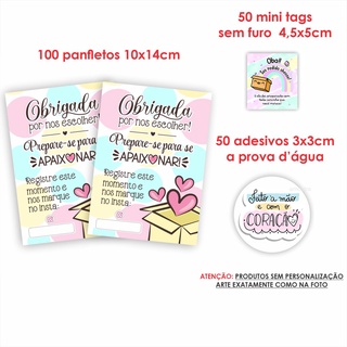 Kit Papelaria Combo Empreendedor Panfletos Agradecimento ao Cliente + Mini cartões Tag sem Furo + Adesivos mod 13
