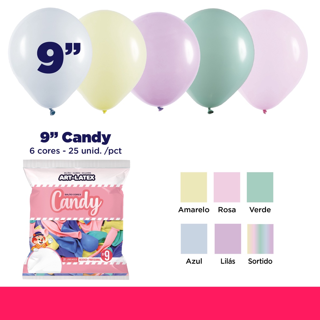 Balão Candy 9 Diversas Cores – 25 Unid – Art Latex