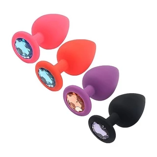 Plug Anal Tamanho "G" Colorido de Silicone Maciço Com Pedra Decorativa