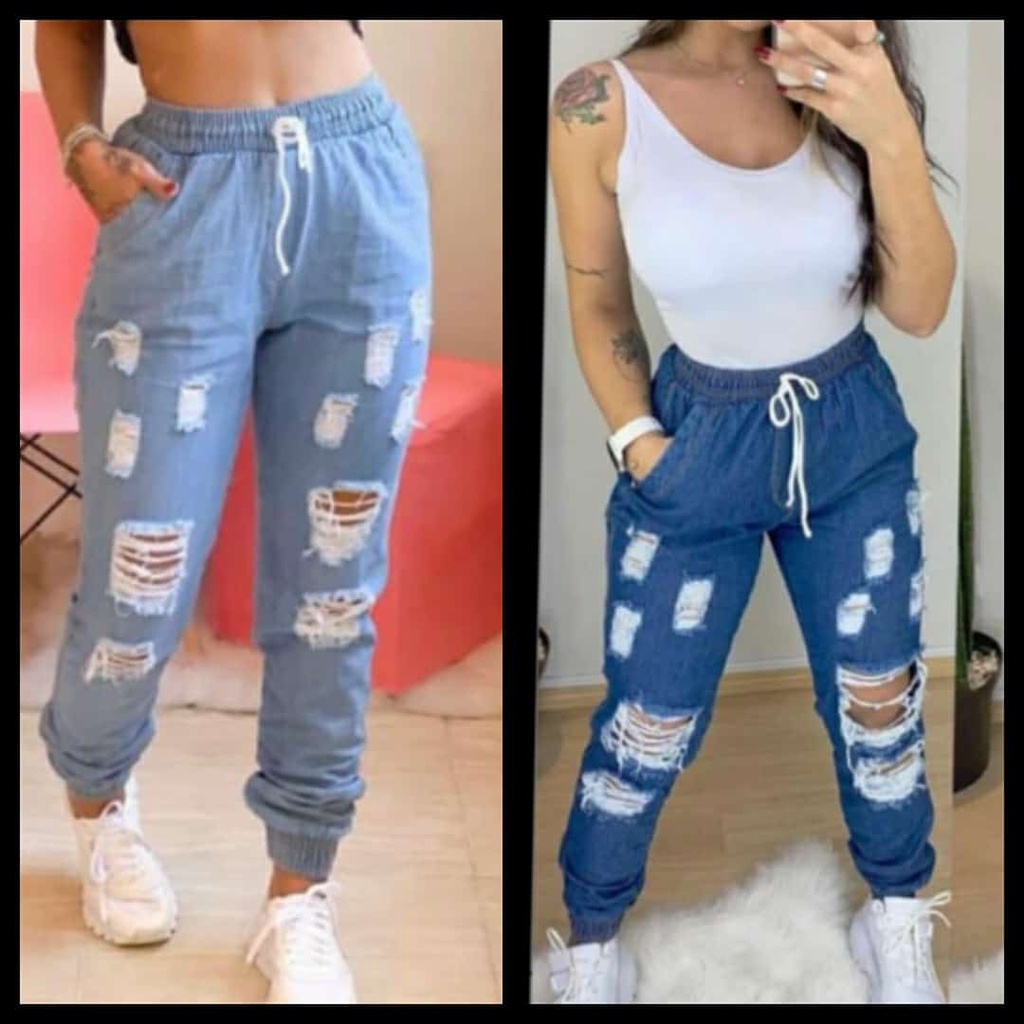 Calça Jogger Jeans Lavado Punho