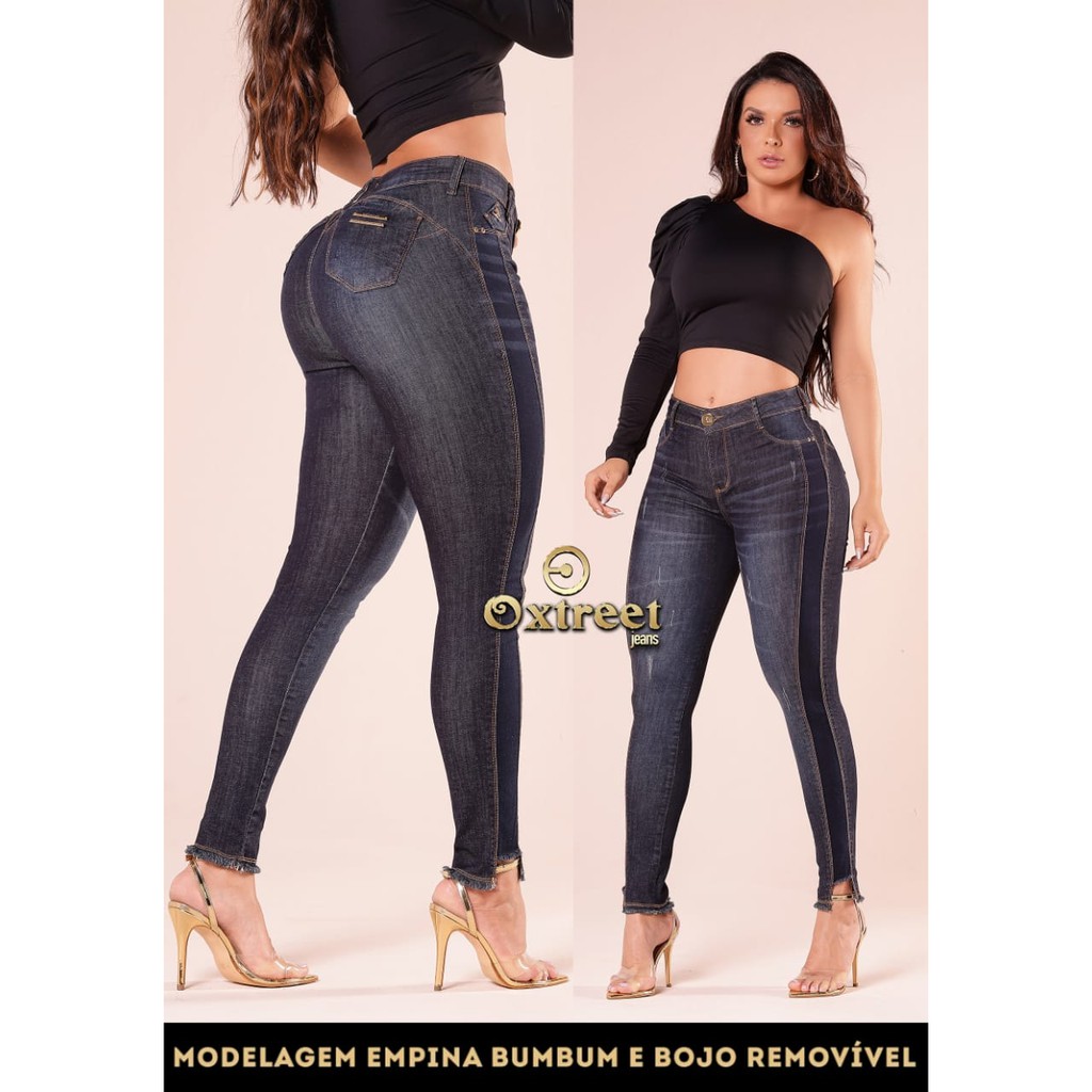 Calça Jeans Feminina Cós Alto Com Elástico Oxtreet